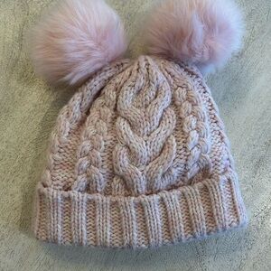 GAP Pink Cable Knit Beanie with Pom-Poms